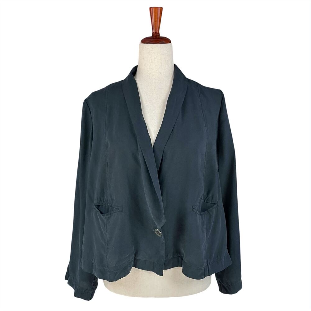 FREE PEOPLE Modal Blend Lightweight 3/4-Sleeve Draped Blazer Black Size M